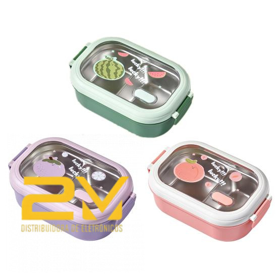 Marmita Lancheira Infantil Com Divisórias Inox Térmica Trava