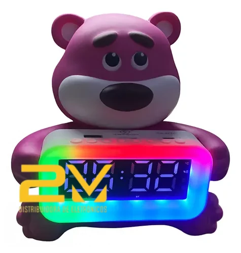 Caixa De Som Urso Rádio Relógio Luminária
